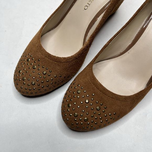 Franco Sarto Womens 8 Desert Camel Suede Zinc Embellished Suede Wedge Tan Brown - Picture 4 of 10